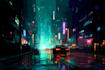 create a cyberpunk futuristic city and background
