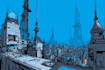 make a cyberpunk futuristic city illustration