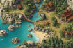 make a custom fantasy map illustration with castles