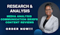 write media analysis, communication briefs, and content reviews