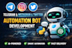 develop custom automation bots for telegram, instagram, tiktok, and twitter
