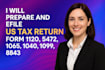 prepare and efile us tax return form 1120, 5472, 1065, 1040nr, 1099, 8843 to irs