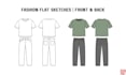 create professional fashion flat sketches, front and back