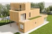renew sauna module, terrace,2d layout, cozy interior decor, prefab home exterior