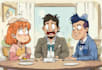 draw a cartoon characters in a funny sketch