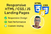 build a clean HTML, CSS, javascript landing page