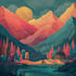draw landscape illustration in colored