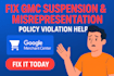 fix gmc suspension, misrepresentation any policy violation