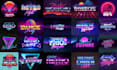 design 70s, 80s futuristic synthwave retro logo, typography with chrome effects