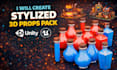 create low poly 3d props pack for games, unity or unreal
