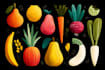 draw a simple illustration set of fruit, vegetable