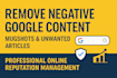 professionally remove negative google content, mugshots and unwanted articles