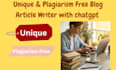 unique and plagiarism free blog article writer with chatgpt