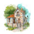 draw house illustration watercolor style