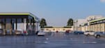 retouch 3d ev charging station,gas station logo mockup,plaza render,oil station