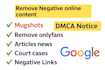 deindex defamatory google links, court cases, negative links, news articles