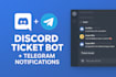 develop a discord ticket system with telegram integration