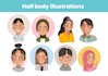 do custom cartoon illustration half body with full colour