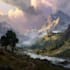 create a fantasy landscape, background illustration