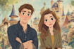 draw cartoon disney couple portrait