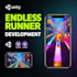 develop an endless runner game in unity or unreal engine 2d,3d,VR