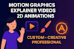 design an animated motions graphics explainer video, logo and 2d animations