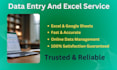 do fast and accurate data entry excel, google sheets, PDF