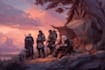 illustrate dnd party for history book design