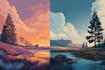 create a landscape and urban vector art illustration