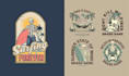 make summer surfing skeleton logo with illustration