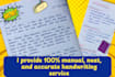 write neat handwritten study notes, letters and assignments
