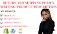 write return and shipping policy writing about us product description writing