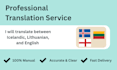 manually translate english, icelandic, and lithuanian