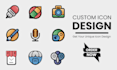 do custom icon design, flat, minimal, line and business icon set
