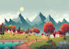 create a flat landscape illustrations with bold style
