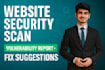 website vulnerability scan and security report