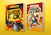 draw a funny and unique humor book cover illustration