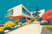 draw a building, landscape into vector art illustration