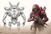 draw mecha, robot, sci fi concept art