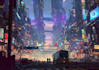 create a cyberpunk futuristic city art