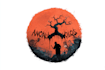 design circle shaped logo halloween, horror styled