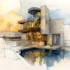 sketch architecture building with watercolor rendering