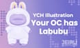 draw your character as a cute labubu inspired plushie ych art