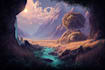 detailed sci fi fantasy landscape, background illustration