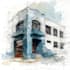 sketch architecture building with watercolor rendering