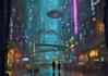create a cyberpunk futuristic city art