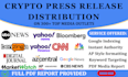 crypto promotion crypto PR distribution press release writing, submit crypto PR
