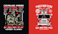 create retro t shirt firefighter truck with fireman skull logo