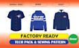 do clothing tech pack, size chart and sewing pattern
