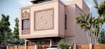 renovate 3d elevated house,brick villa,interior layout,living area,dining render